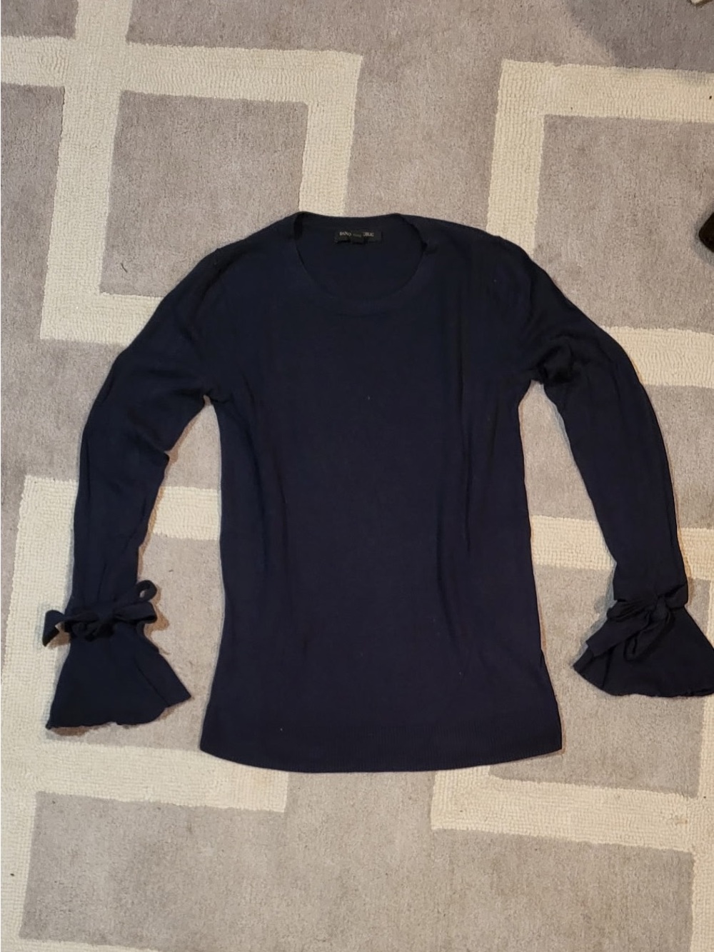 Banana Republic Navy Long-Sleeve Knit Top with Bow Cuffs